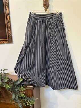 a new day Navy and Gray Striped Smocked Waist Skirt